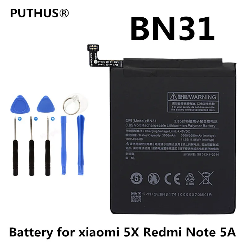 100% Original Xiaomi bn31 BN31 Battery for Xiaomi Mi 5X Mi5X \ Redmi ...