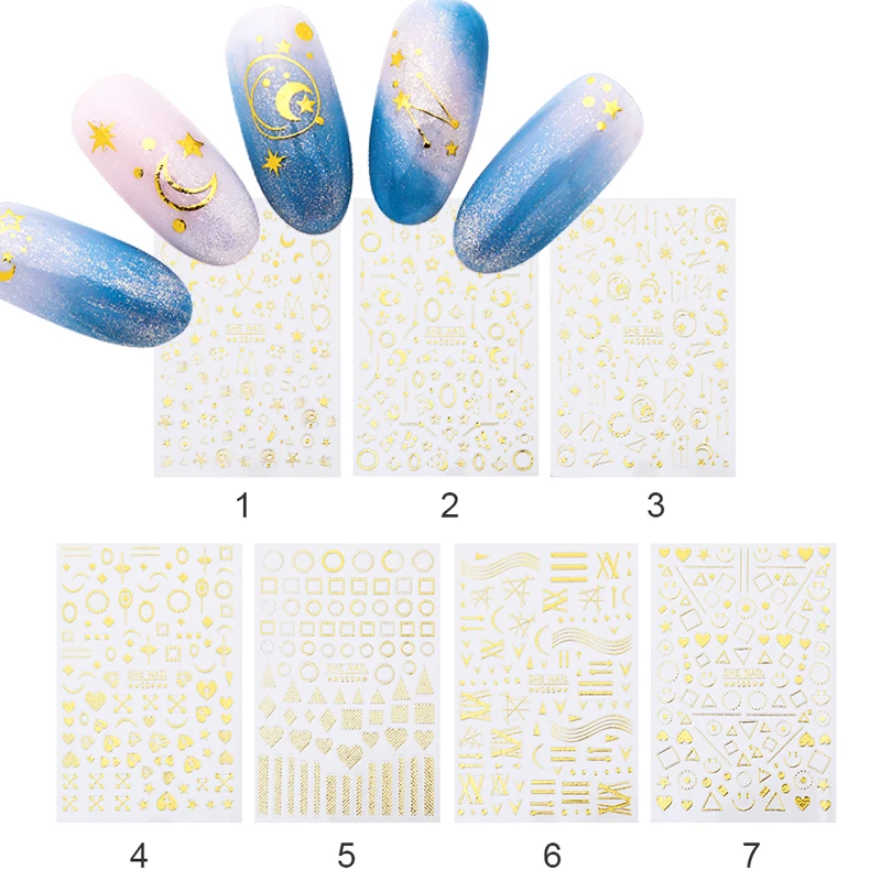 1 лист 3D наклейки для ногтей золото серебро мульти-дизайн мульти-Размер полоса клейкая лента DIY Фольга Маникюр ногтей наклейки для ногтей