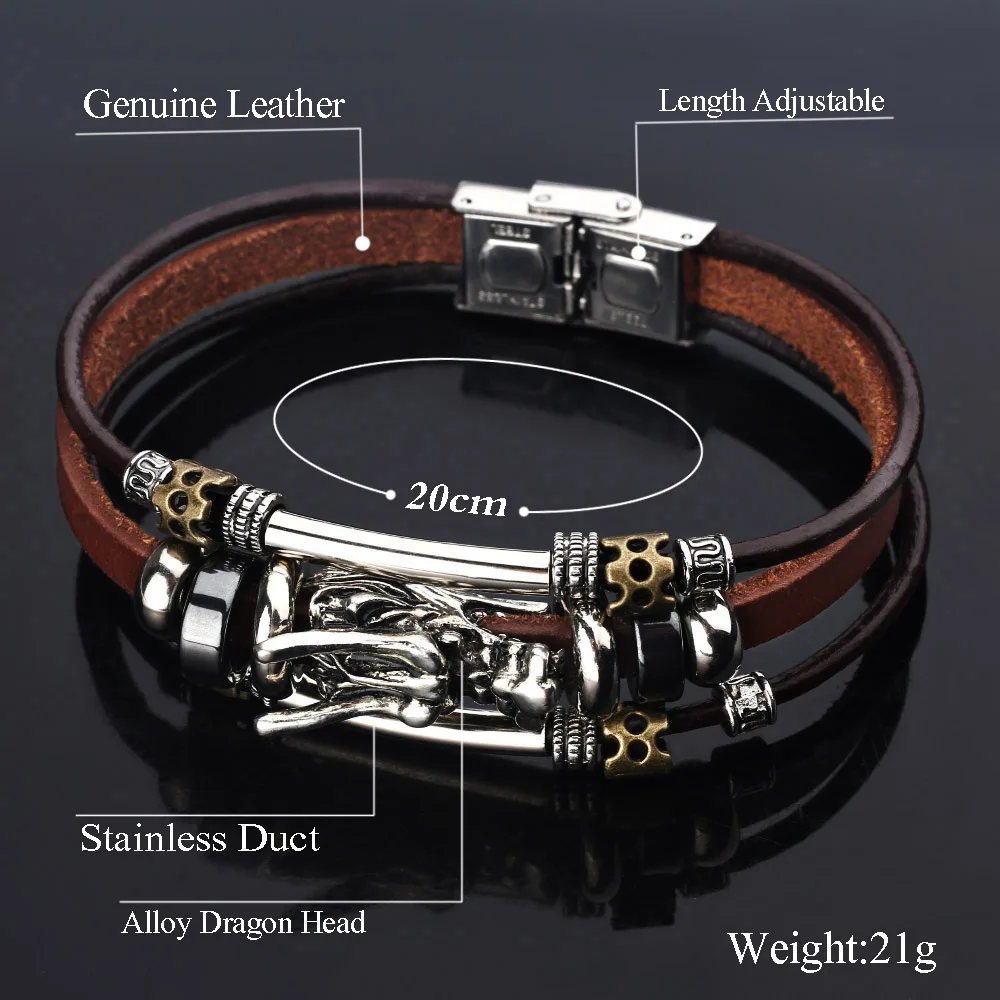 2022 Fashion Charm Jewelry Handmade Leather Dragon Bracelet Men Vintage Multilayer Bracelets Bangles Cuff Bracelet Pulsera