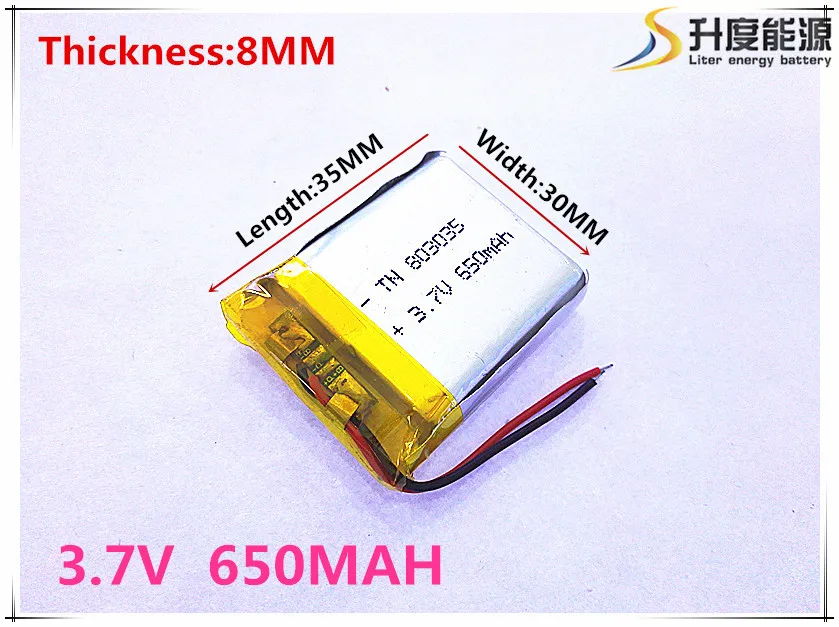 Полимерная батарея 650 mah 3,7 V 803035 умный дом MP3 колонки литий-ионная батарея для dvr, gps, mp3, mp4, сотового телефона, динамика