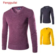 Fengguilai Autumn Men Knitting Sweater V-Neck Striped Slim Fit Knit Pullovers Casual Winter Keep Warm Sweaters