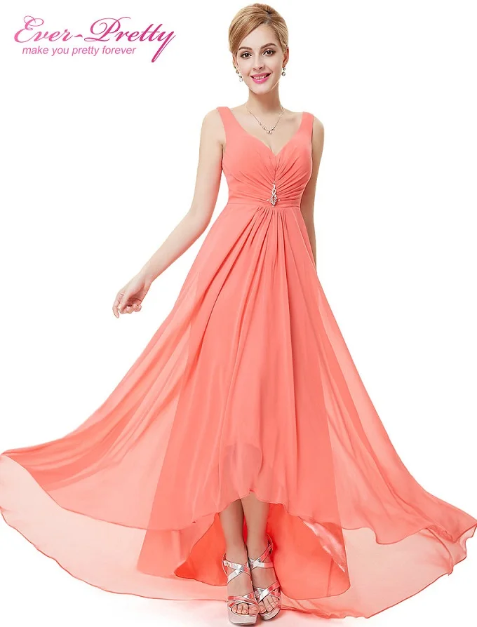 Вечерние платья больших размеров Ever Pretty, длинное праздничное двойное платье с V-образным вырезом, со стразами, разных цветов, EP09983, лето - Цвет: Coral