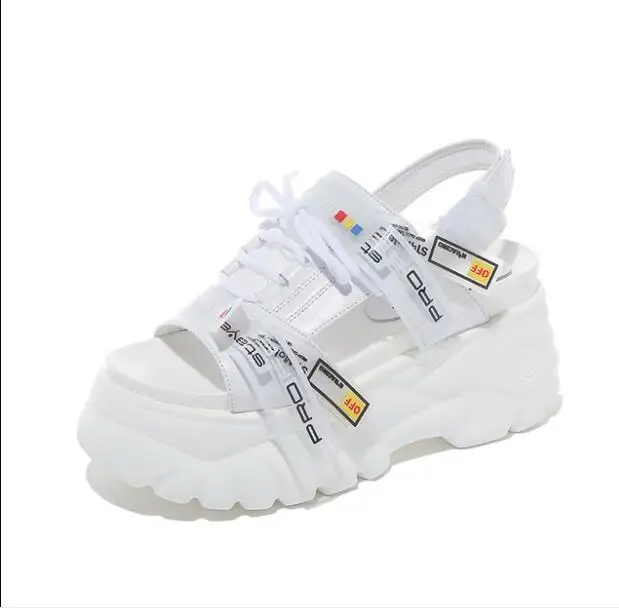 Women's platform Sandals Summer White Black Wedge High Heels Shoes Female Leather Casual Chunky Sandals Buckle Beach shoes
