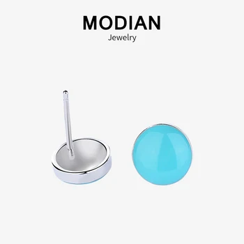 

Modian Enamel Round Blue & Pink Stud Earrings For Women 100% 925 Sterling Silver Luxury brand Valentine's Day Trendy Jewelry