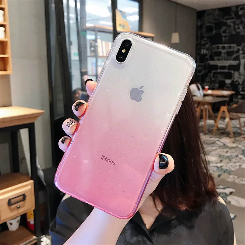 Simple gradient glitter mobile phone case for iphone X XR XS MAX 7 8Plus Transparent TUP anti-drop protective 6 |