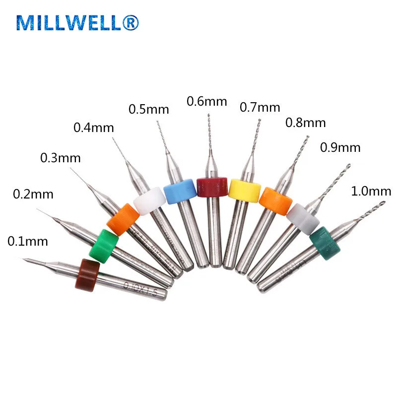 10 шт.-разные размеры, ЧПУ твердосплавные микро PCB сверла, HSS хвостовик, деревообрабатывающий инструмент, Алюминий Пластик Медь сверло - Длина режущей кромки: 0.1mm-1.0mm