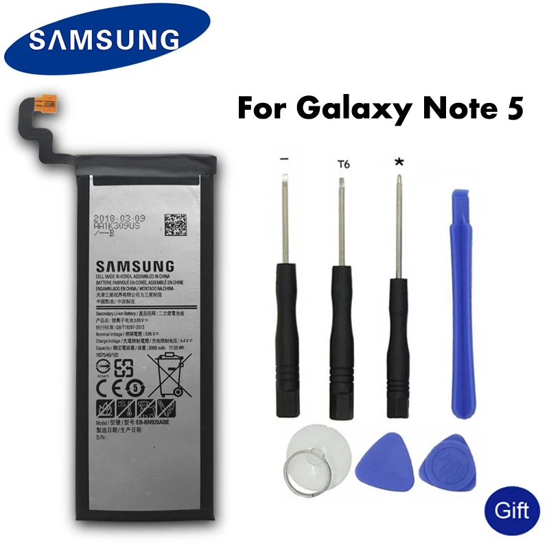 Оригинальная батарея samsung EB-BN920ABE для samsung GALAXY Note 5 N9200 N920t N920c Note5 SM-N9208 N9208 3000 мАч телефон Батарея