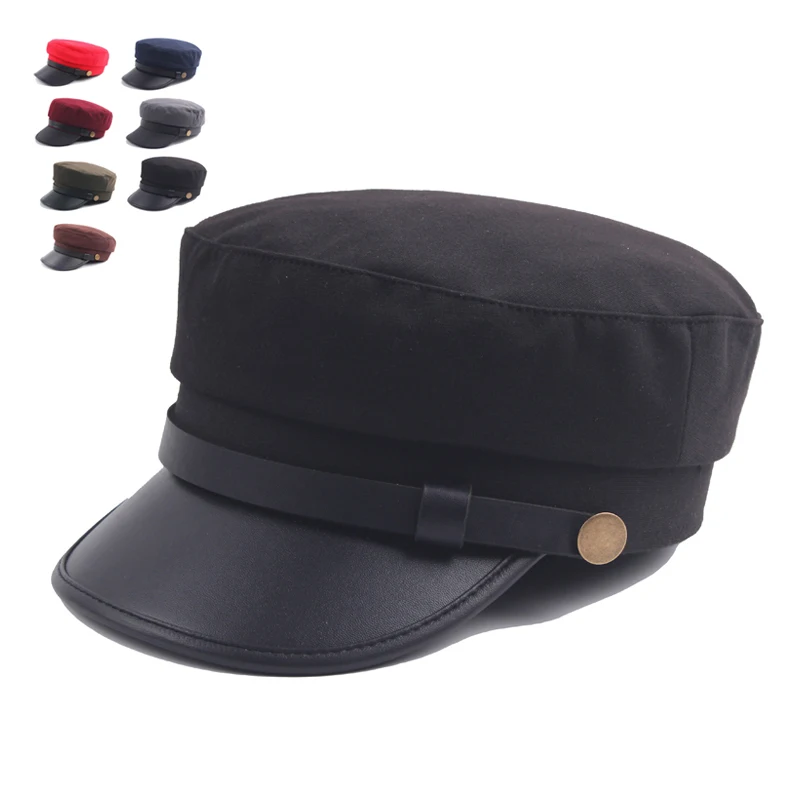Военная шапка зимняя вязаная шапка с плоским верхом шапки для женщин черный серый мужской женский Casquette Militaire Gorra Plana Hat