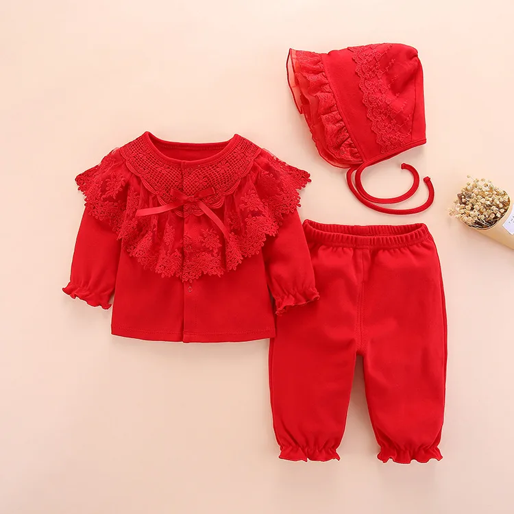 Комплект одежды для новорожденных девочек, Осенний хлопковый комплект одежды с длинными рукавами для маленьких девочек от 0 до 3 месяцев Одежда для новорожденных девочек - Цвет: Красный
