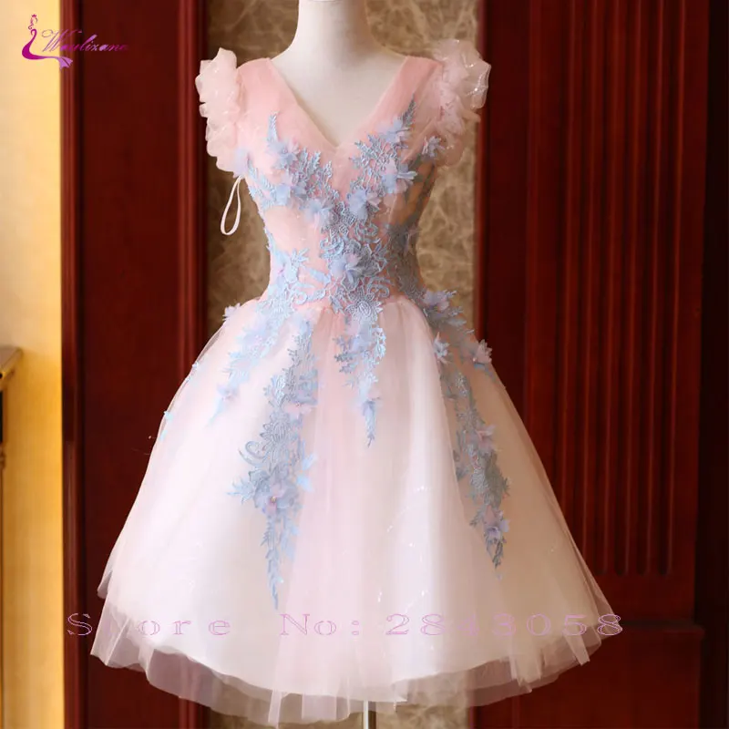 Waulizane карамельный цвет элегантное без рукавов с v-образным вырезом бальное платье Выпускные платья Ruched бисерное плиссе Аппликации на