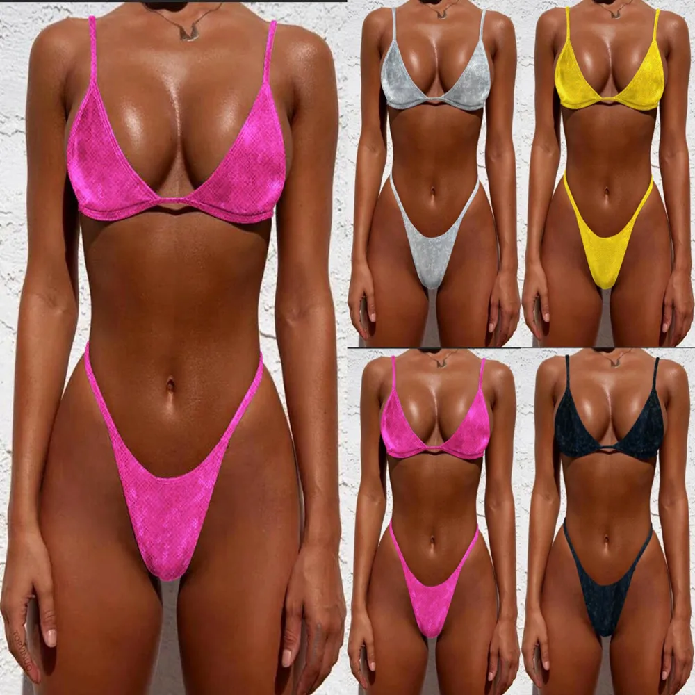 

2019 New Sexy Women Rhinestone Bikini Set High Waist Shorts Beachwear Babydoll Sleepwear Underwear