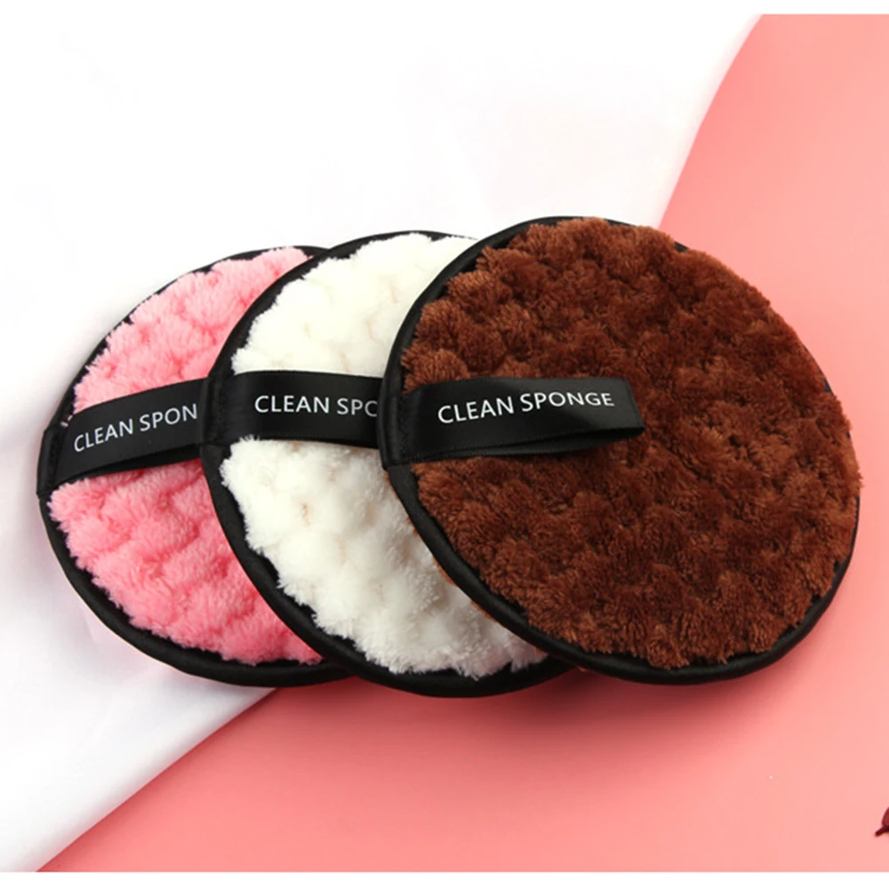 

1pc Makeup Remover puff Microfiber Cloth Pads Remover Towel Face Cleanning Beauty Tool brown/pink/ white round clean Sponge