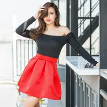 Красная плиссированная юбка Для женщин Высокая талия сексуальная юбка черного цвета женские юбки в стиле casual, короткое, мини, бальное платье Пышное Платье в стиле "Лолита" юбка Faldas Mujer