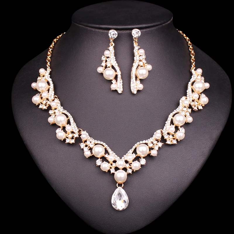 Fashion Gold Color Bridal Necklace & Earrings Imitation