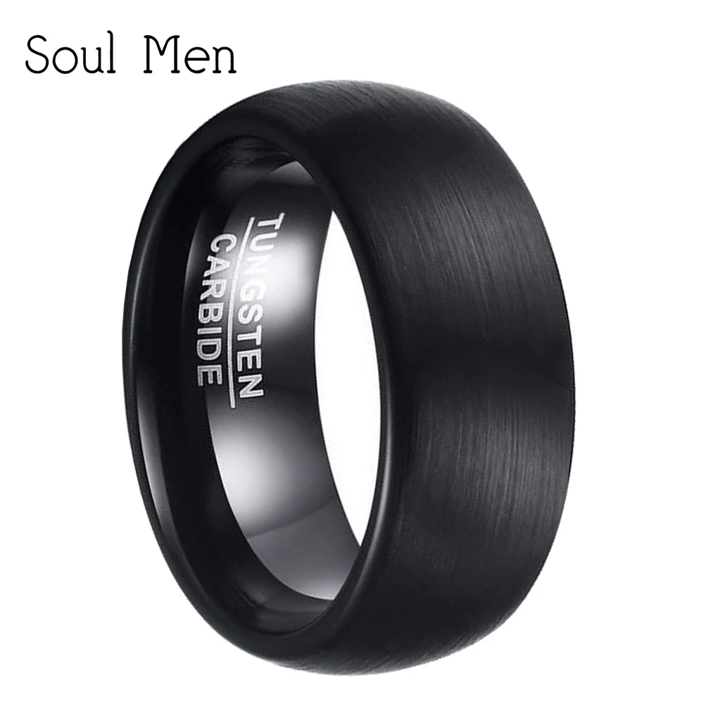 

Soul Men 8mm Black Dome Matte Tungsten Carbide Wedding Rings Classic Finger Jewelry for Men Women Cool Durable Style