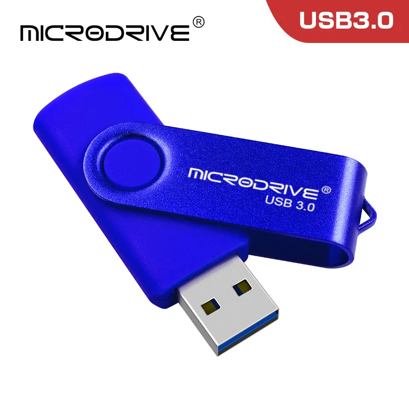 Металлический usb флеш-накопитель, USB 3,0, вращающийся флеш-накопитель, 16 ГБ, флеш-накопители, 32 ГБ, usb карта памяти, 64 ГБ, флеш-накопитель, 128 ГБ, высококачественный u-диск - Цвет: Синий