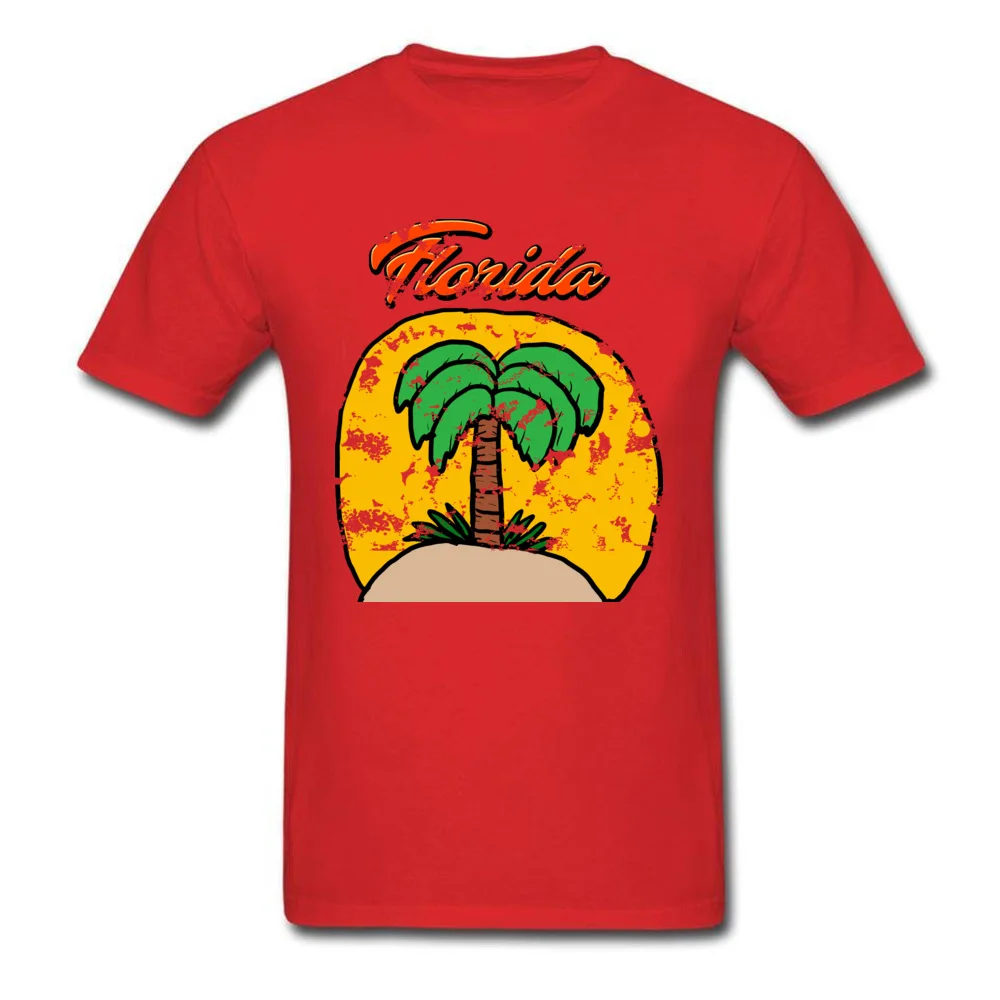 Vintage Florida Design Pure Cotton Student Short Sleeve Tops Shirts Group Lovers Day Tshirts Special Round Neck Tops & Tees Vintage Florida Design red