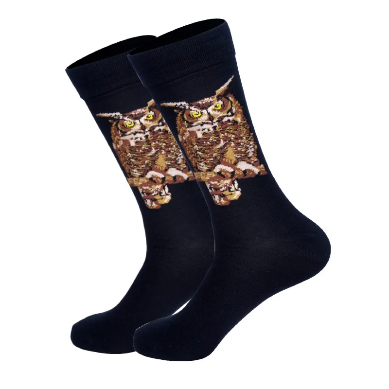 Весна, Новое поступление, счастливые носки для мужчин, смешное искусство, стиль BritishStyle, уличная одежда, хип-хоп, животные, персонажи, дизайнерские носки, подарок для мужчин - Цвет: Owl