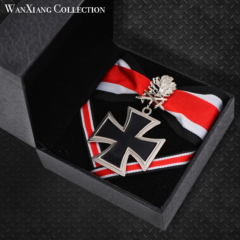

TOP quality EK2 German iron cross medal badge with double knight oak leaves and ribbon Brooch pin Deutschland Eisernes Kreuz II.