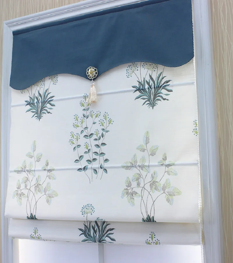 

SunnyHouseware Luxury Blackout Cotton Linen Printed Roman curtains and curtain track for lving room