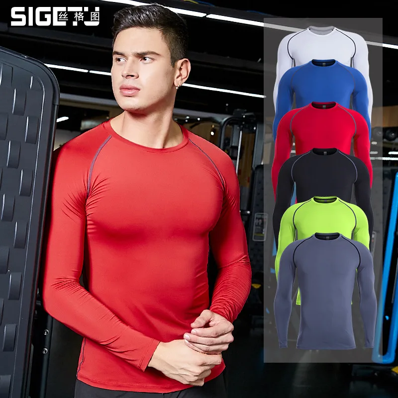 Men Running Shirts Rashguard Jogging Tops T-shirt Long Sleeve Compression Gym Fitness Sport Shirt Plus size | Спорт и развлечения