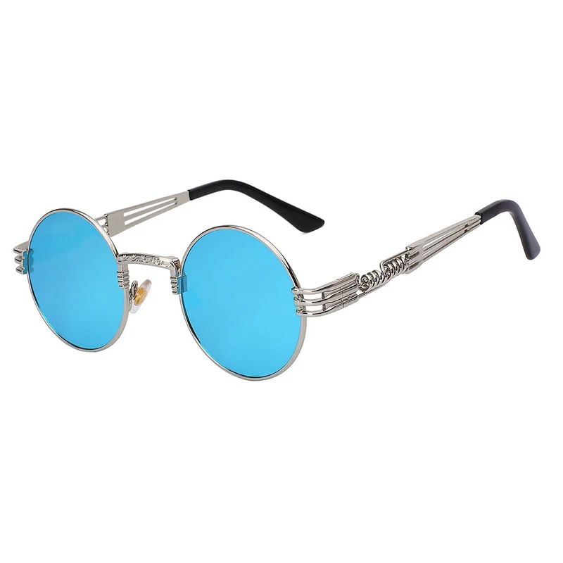 C12Silver frame blue Winla модные дизайнерские женские мужские солнцезащитные очки классические ретро круглые линза в металлической оправе солнцезащитные очки Роскошные оттенки стимпанк Gafas WL1203 - Цвет линз: C12Silver frame blue