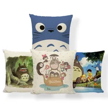 Totoro Miyazaki Umbrella Cushion Cover Anime Castle Pillow Case Firefly Abstract Hotel Nap Mat Throw Pillows 45X45Cm Burlap Soft