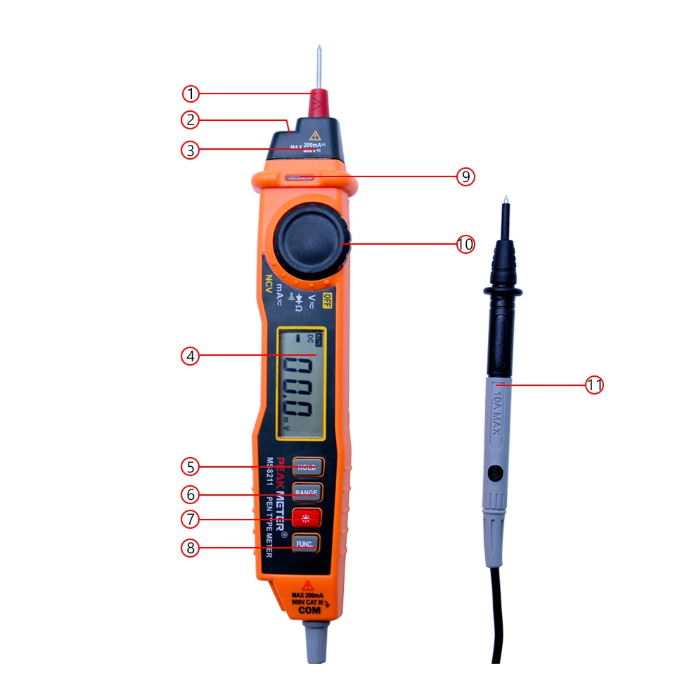Peakmeter MS8211 цифровой мультиметр с зонд acv/dcv электрический ручной тестер Multitester Цифровая ручка Тип мультиметр