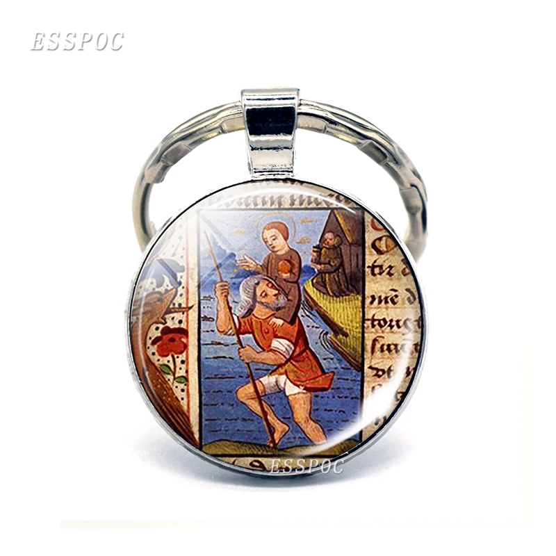

St Christopher Keychain Saint Bracelet Bring Love To Your Life Medal Earrings Jewelry Glass Cabochon Religious Jewerly Gift