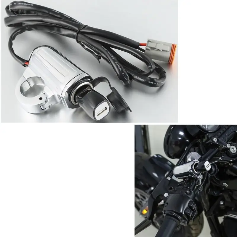 

TCMT 1" Handlebar Mount Auxiliary USB Power Port For Harley Road King Street XG500 XG750 Sportster XL Softail FLD FXDB FXDL