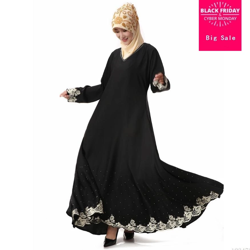 Muslim Adult Robe Dubai big swing lace beading Muslim abaya Robes Arab