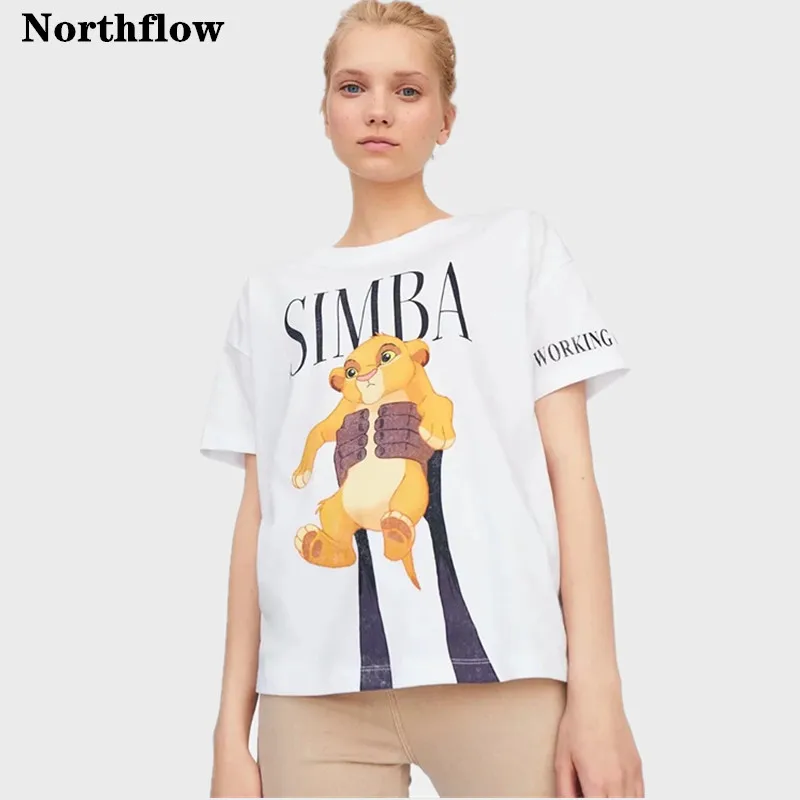 Northflow/2019 летняя футболка Топ для женщин принт с героями мультфильмов Король Лев