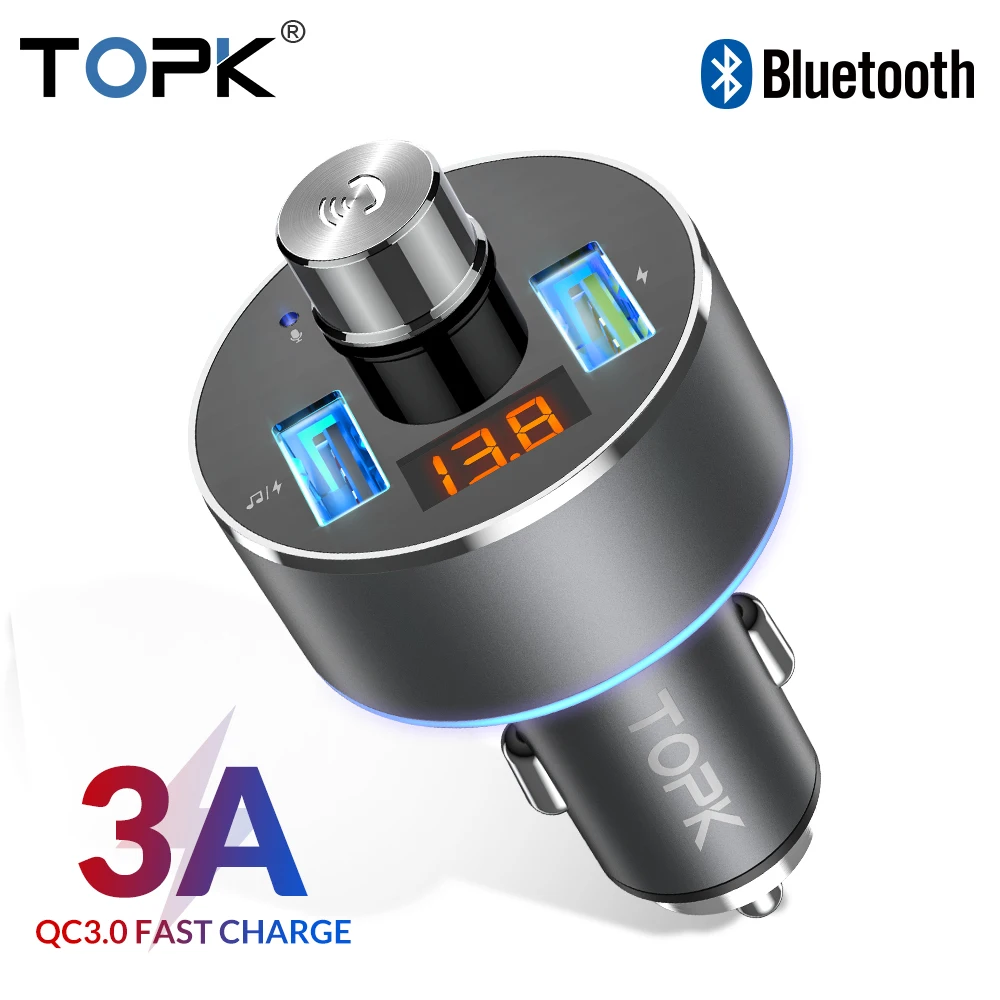

TOPK G217Q Wireless Bluetooth Handfree Car kit FM Transmitter TF Card Audio MP3 Player Dual USB Car Charger Phone Charger