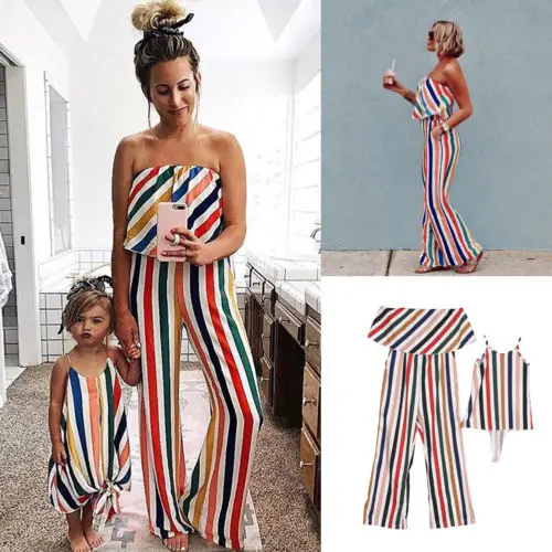 

Emmababy Casual Mother and Daughter Stripe Dress Matching Women Kid Girls Family Clothes