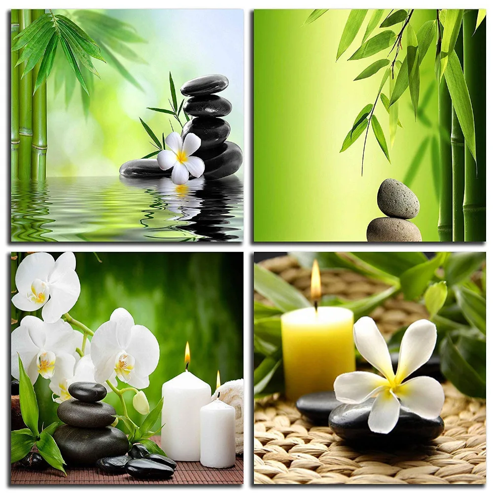 Kopen Moderne 4 Panel Zen Giclee Canvas Afdrukken Wall Art Spa Massage Behandeling Foto op Canvas Wall Art voor Home Decor drop Shipping