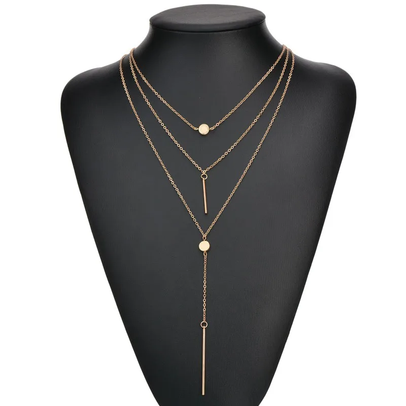 Модные ювелирные изделия Женское Ожерелье s& Подвески 3 многослойное длинное кистовое ожерелье Шарм бар металлическая цепочка ожерелье для женщин подарок