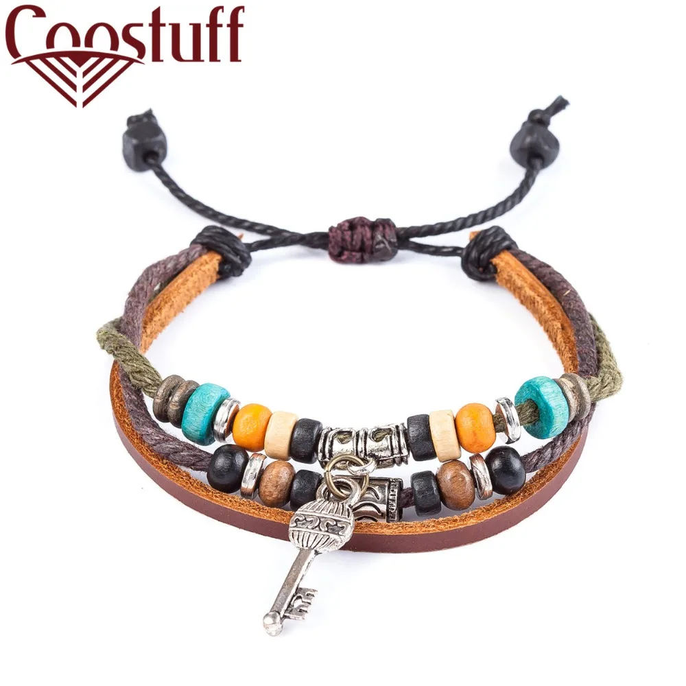 

2018 Leather bracelets for women Men Jewelry Key Charm pulseira masculina pulseira feminina erkek bileklik Punk bracelet femme