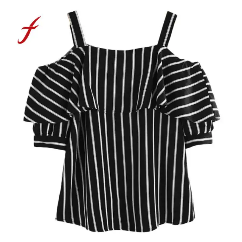 

Feitong Fashion Women Summer T-Shirts Sexy Off Shoulder Strapless Ruffles Crop Tops Women Ladies Stripe Print T-shirt Top 60