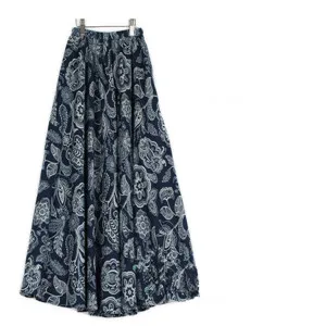 Летние повседневные длинные женские хлопковые льняные юбки с цветочным принтом SK009 - Цвет: Blue