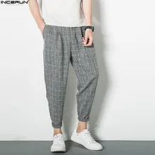 INCERUN повседневные мужские брюки Модные клетчатые брюки с карманами мужские ретро уличные шаровары Джоггеры мужские Харадзюку размера плюс