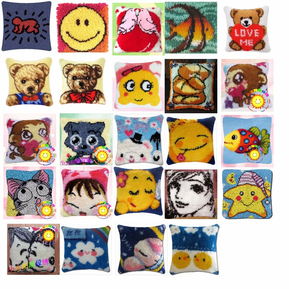 

1BEAR 3 Cushion Latch Hook Kit Pillow Mat DIY Craft Flower Cross Stitch Needlework Crocheting Cushion Embroidery-