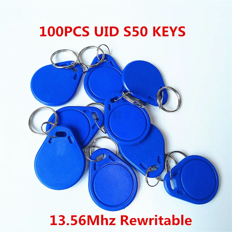 

100Pcs/lot 13.5MHZ UID Changeable MF S50 1K IC Keys Keyfobs Token Tags S50 NFC Clone Copy Back door Rewritable Blank Magic Card