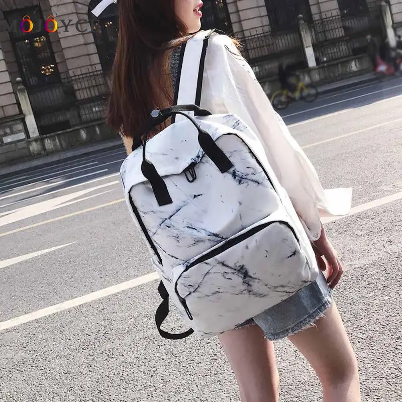 Japan Style Large Capacity Canvas Backpack Marble Stone Pattern Travel