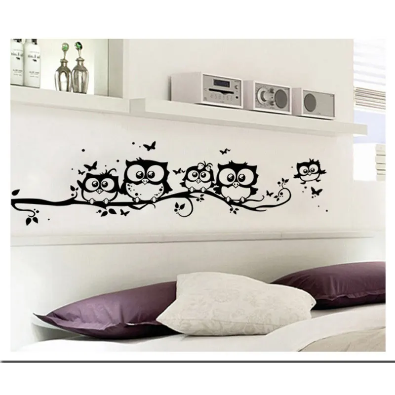 Cute 5 Owls On the Tree Wall Stickers Animals Stickers Butterfly Wall Sticker for Children Room Wall Decals for Baby Room