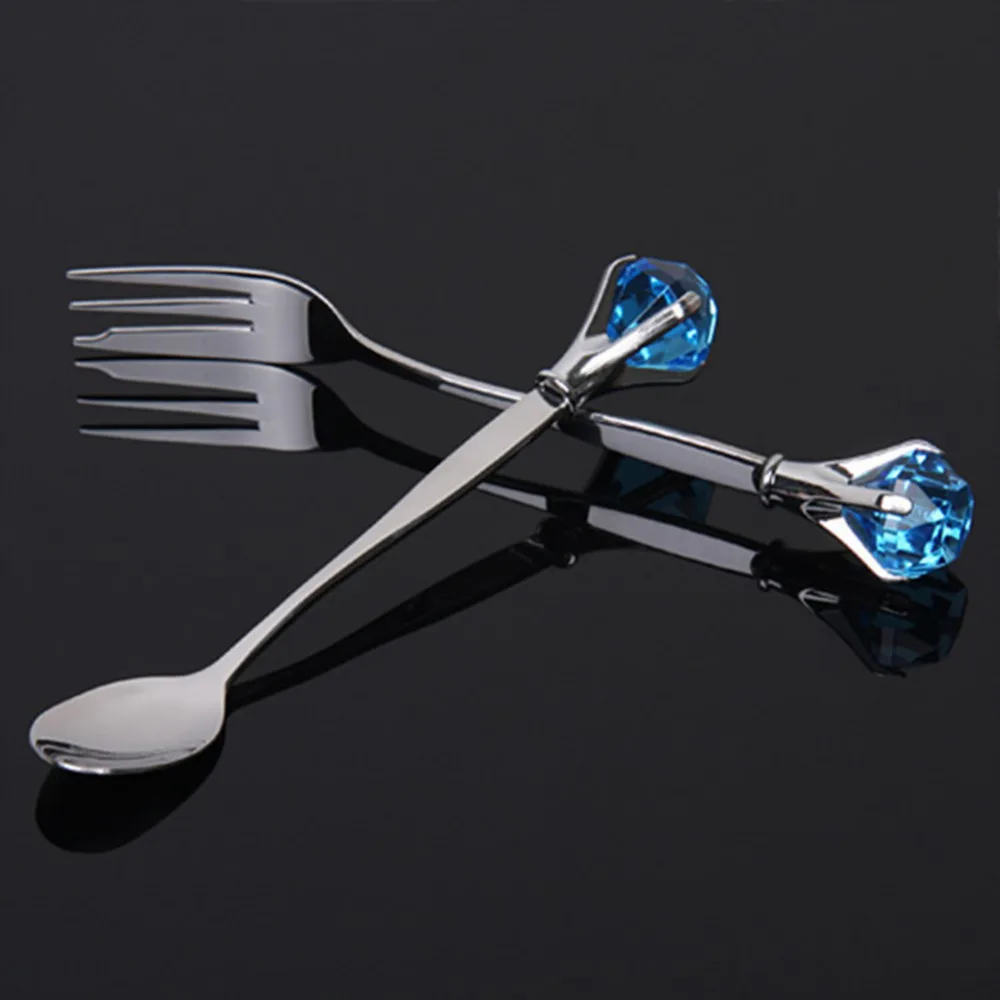 

Stainless Steel 1pcs Spoon or Fork Tableware Dinnerware Diamond Ice Cream Tea Coffee Spoon or Fork Random Color Dropshipping