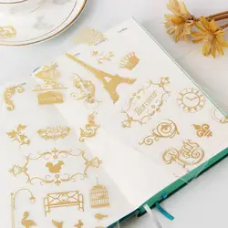DIY золото украшение из фольги Стикеры Цветок Париж Путешествия наклейки в форме поцелуя набор дневник в стиле Скрапбукинг питания Стикеры s