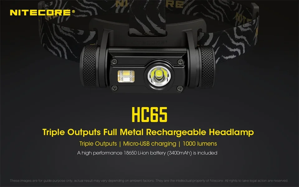 US $74.95 Nitecore HC65 LED Flashlight Cree XML2 U2CRIRED LED 1000lm USB Rechargeable Headlight