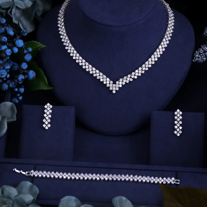 

CLEAR BEST QUALITY BRILLIANT CRYSTAL ZIRCON EARRINGS AND NECKLACE JEWELRY SET WEDDING DRESS ACCESSARIES