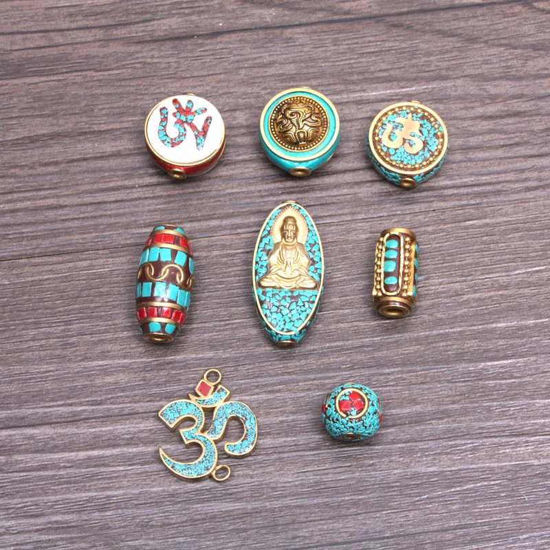 

8pcs Nepal Handmade beads for bohemian yoga mala jewelry making supplies OM Brass Beads Spacer Beads Jewelry materials