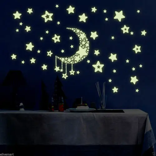 

Fluorescent Moon and Stars Wall Sticker Room Decoration For Living Room Bedroom Luminous Sticker